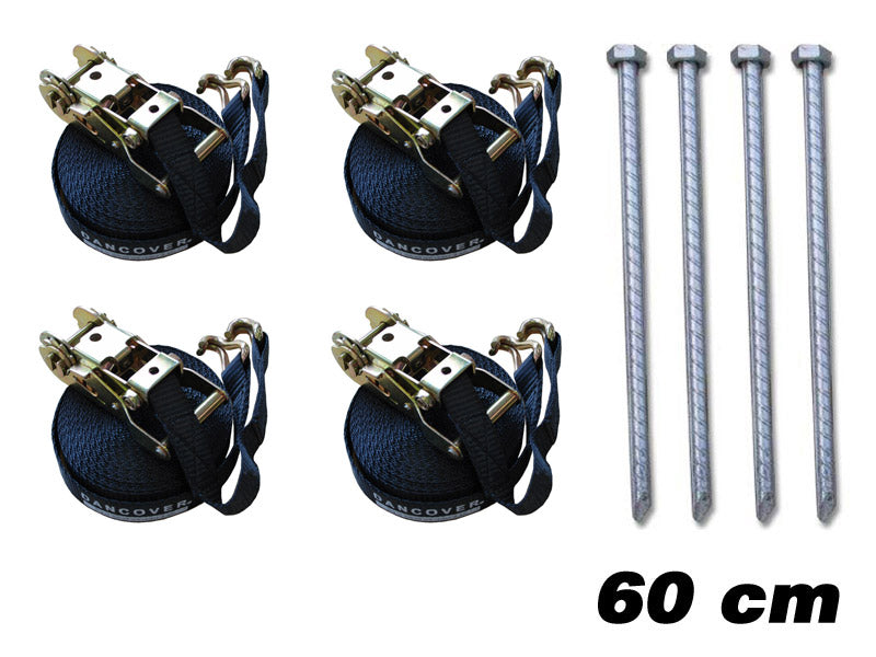 Drošības Paka 4 (vētras mietiņi 60cm & stiprināšanas siksnas)