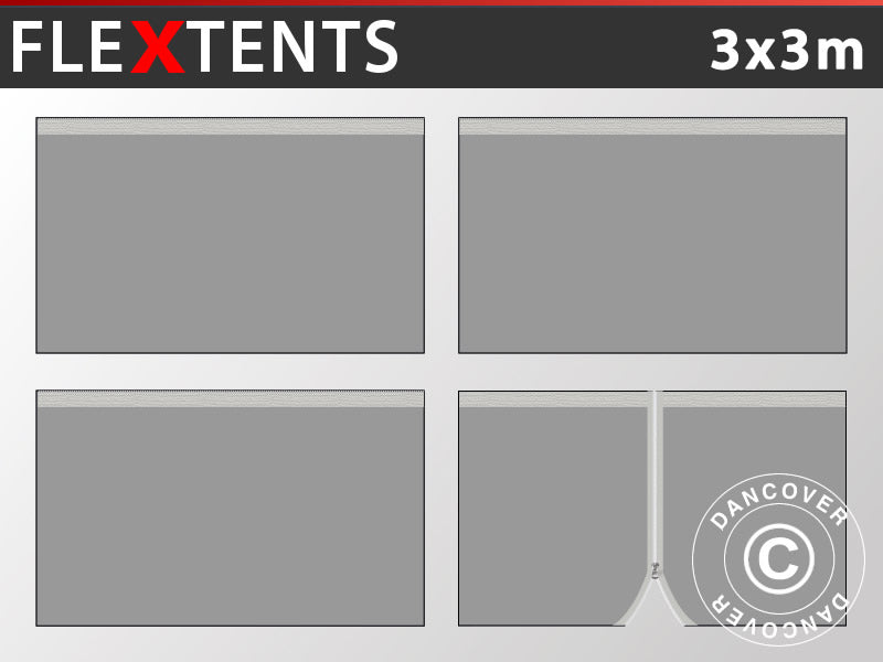 Kit de parede lateral para Tenda Dobrável FleXtents 3x3m, Cinza