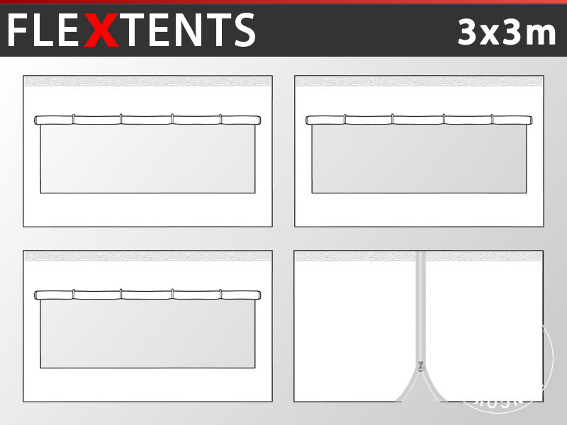 Sānsienu komplekts priekš Saliekamā nojume FleXtents 3x3m, Balts