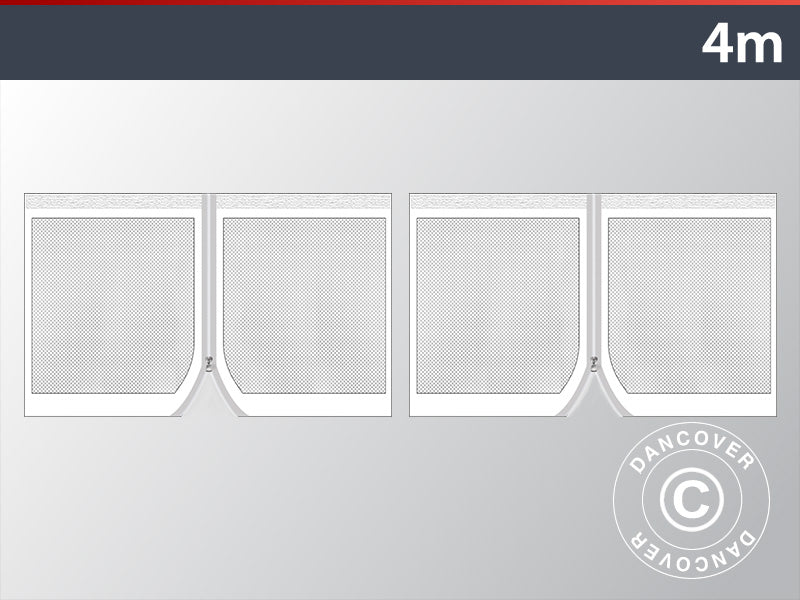 4m FleXtents Seitenwände m. Moskitonetz, Weiß (2 stück)