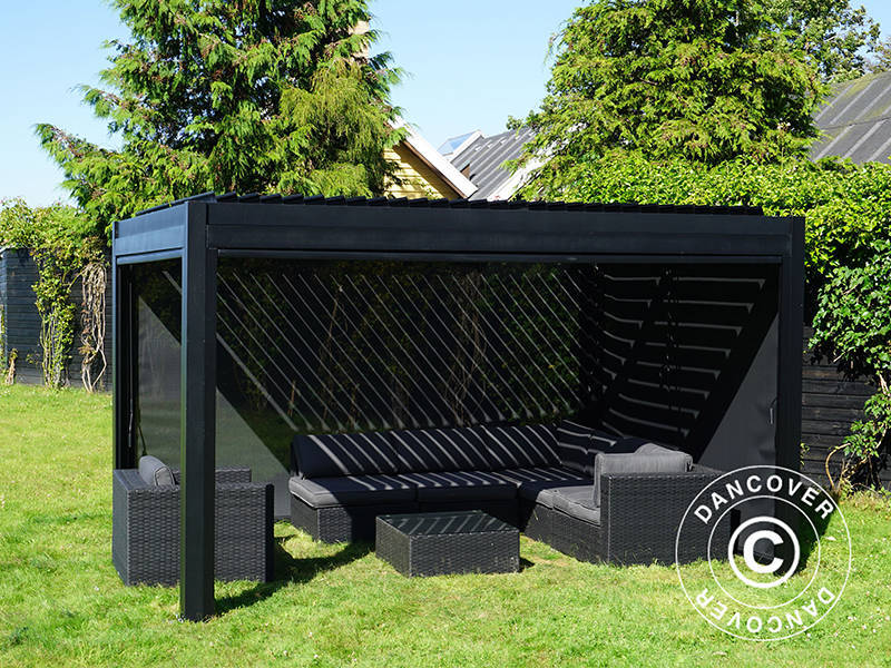 Sidewall screen f/bioclimatic pergola gazebo San Pablo, 4 m, Black