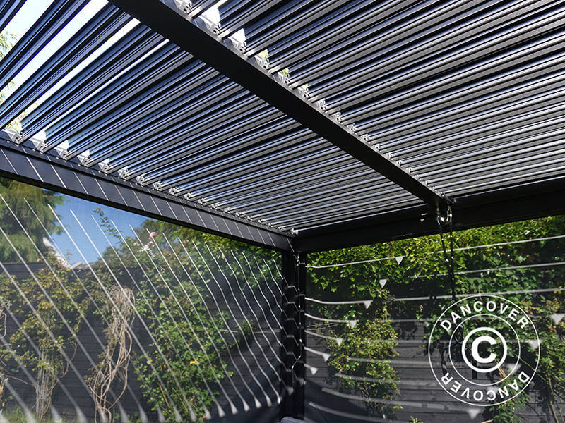 Seitenwand-Sichtschutz für bioklimatischen Pergola Pavillon San Pablo, 4m, schwarz