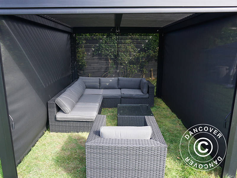 Seitenwand-Sichtschutz für bioklimatischen Pergola Pavillon San Pablo, 4m, schwarz