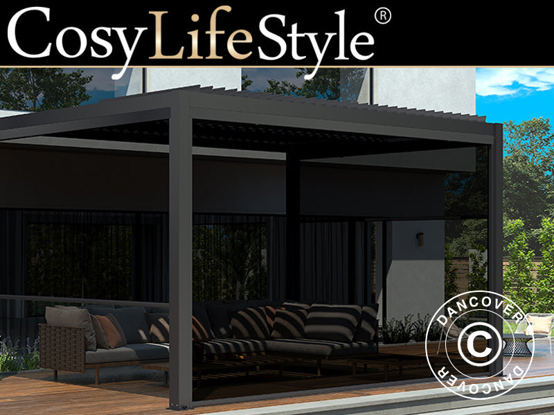 Seitenwand-Sichtschutz für bioklimatischen Pergola Pavillon San Pablo, 4m, schwarz