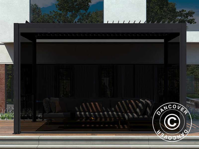 Muro lateral automático para cenador pérgola bioclimática San Pablo, 4m, Negro