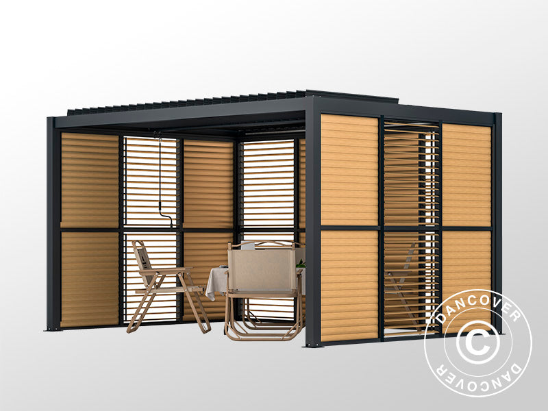Louvre wall f/bioclimatic pergola gazebo San Pablo, 1.23x2.175 m, Wood Finish/Black