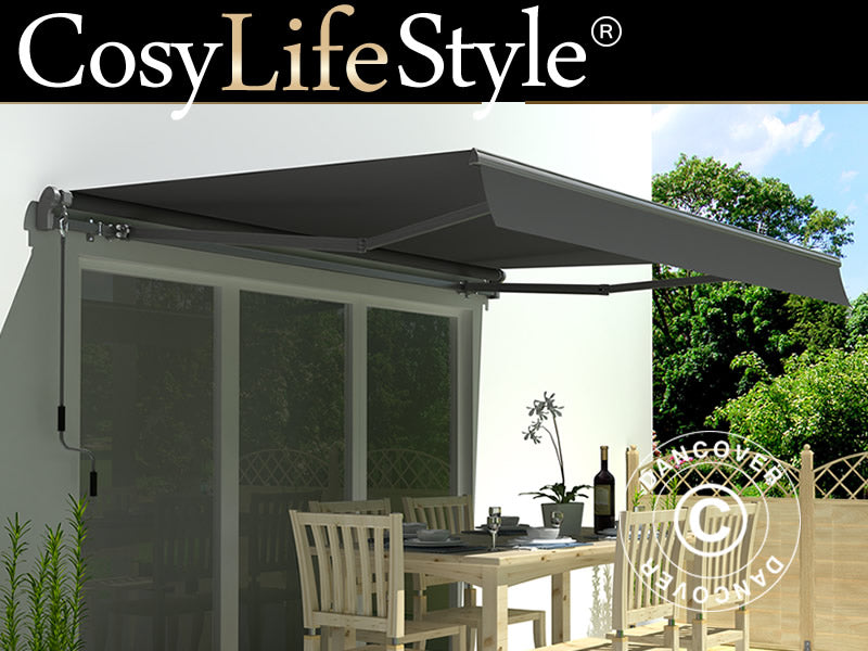 Tenda da sole con Manovella, 3,95x2,5m, Grigio/Telaio Grigio