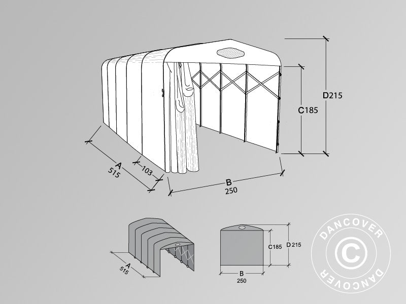 Folding tunnel garage (Car), 2.5x5.15x2.15 m, Grey