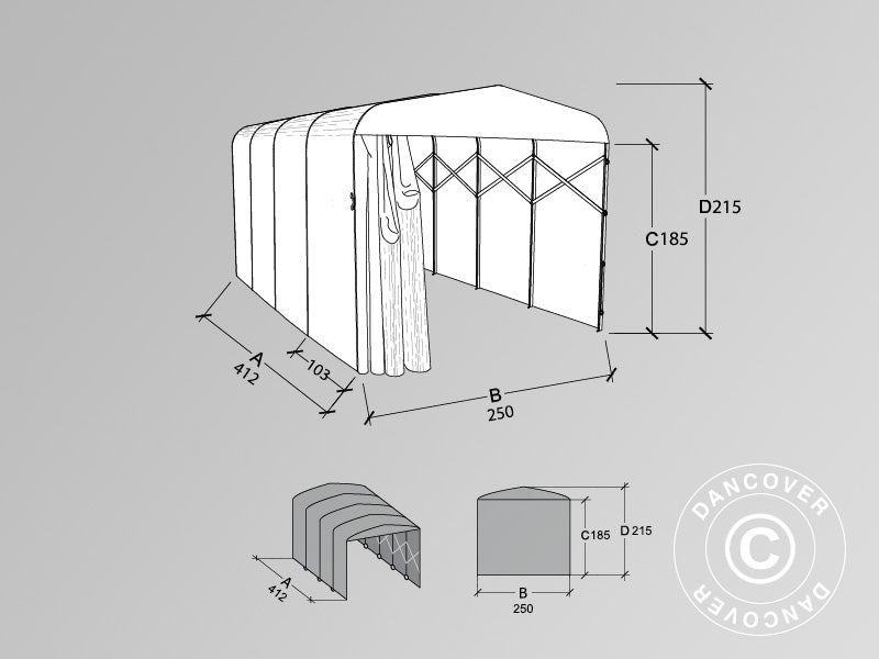 Garagem túnel dobrável (Carro), ECO, 2,5x4,12x2,15m, Bege