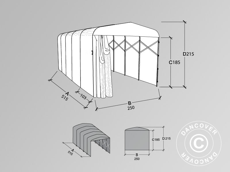 Garage pliant tunnel (Voiture), ECO, 2,5x5,15x2,15m, gris
