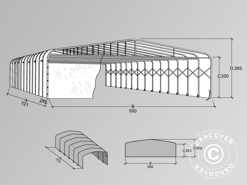 Cobertura túnel de piscina, dobrável, 5x7,21x2,65m, Branco/Transparente