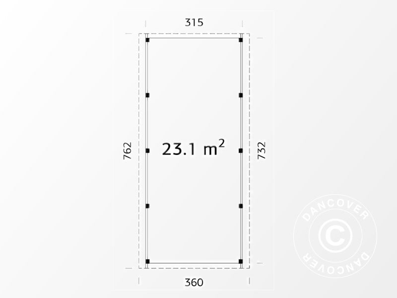 Abri pour voiture en bois avec cabane à outils, 3,6x7,62x2,32m, 23,1m², Naturel