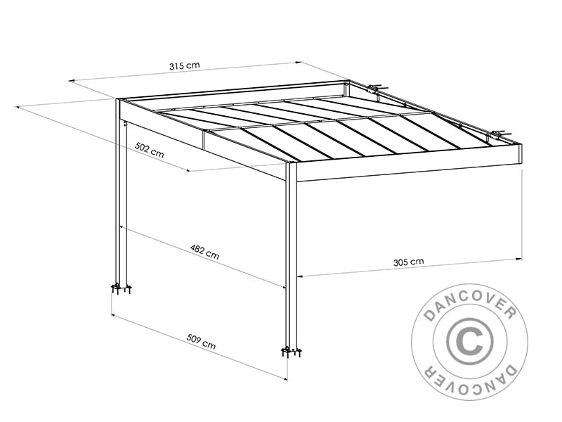 Seinämallinen autokatos Libeccio Wall, 3,2x5,09x2,34m, Antrasiitti