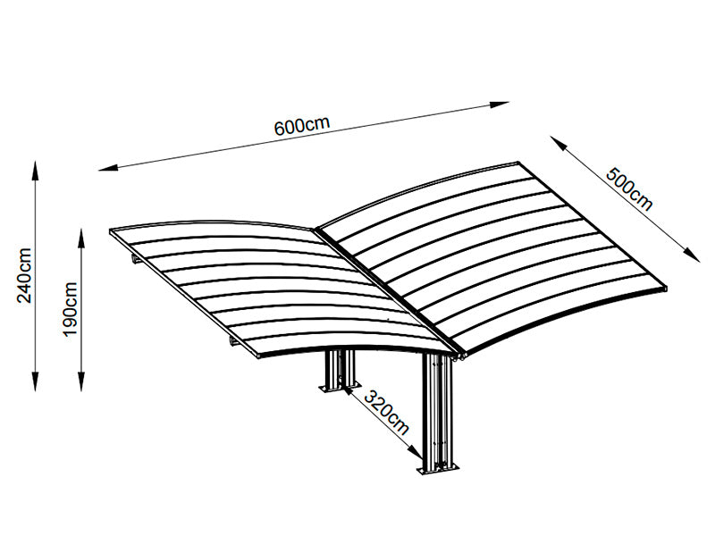 Double carport Boston, 6x5x2,4m, Gris