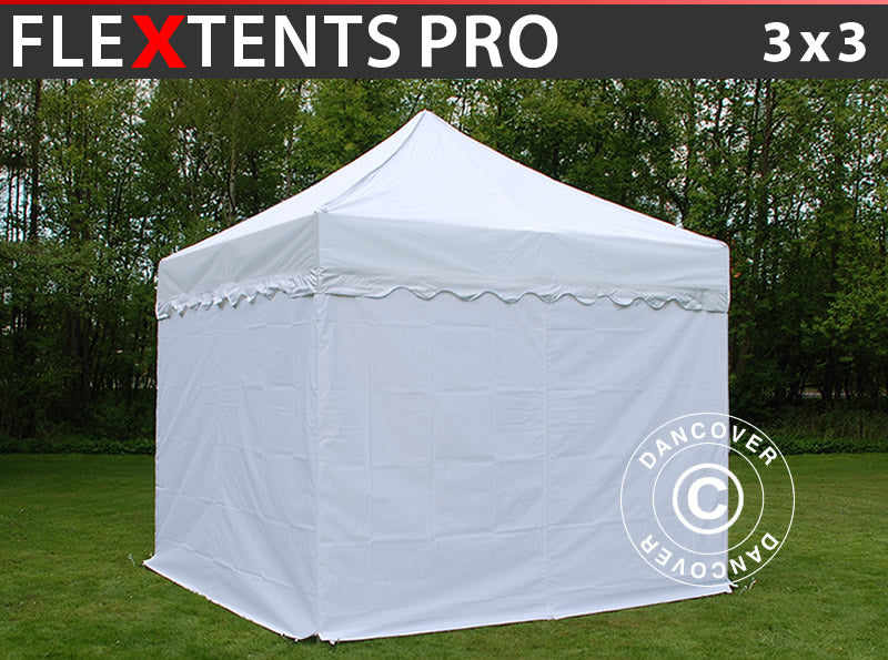 Faltzelt FleXtents PRO "Wave" 3x3m Weiß, mit 4 Seitenwänden