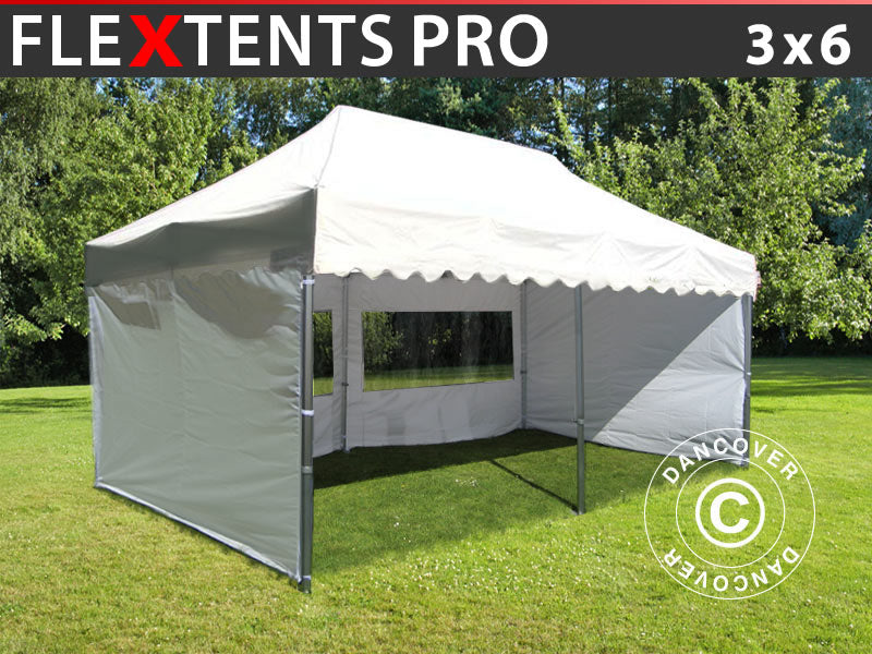 Gazebo pieghevole FleXtents PRO "Wave" 3x6m Bianco, inclusi 6 fianchi