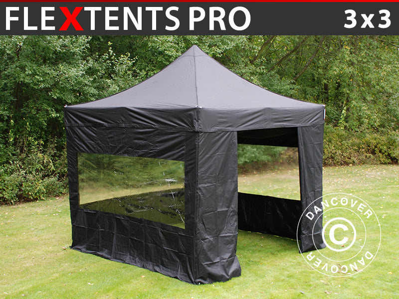 Faltzelt FleXtents PRO 3x3m Schwarz mit 4 Wänden – Dancover
