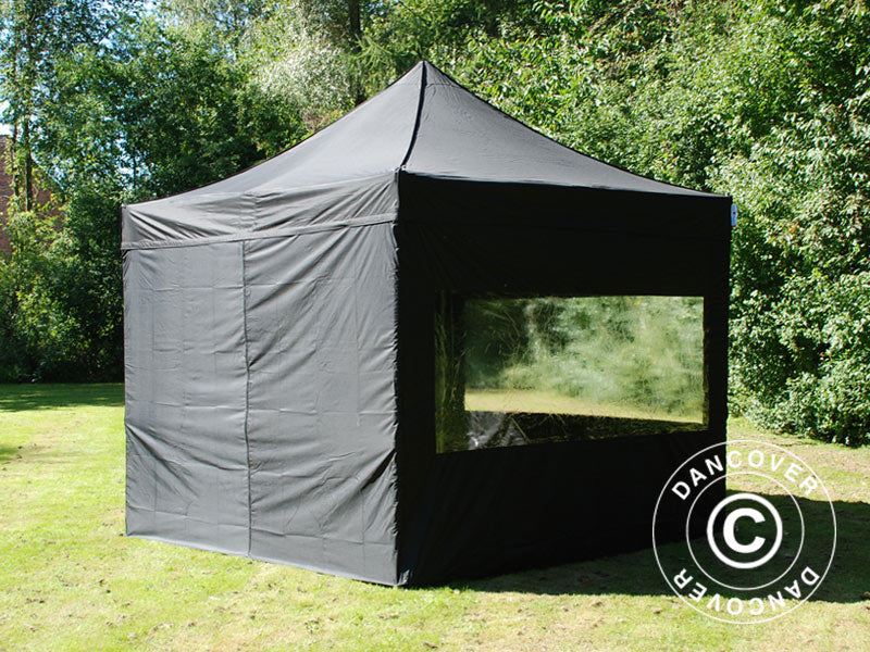 Tente Pliante FleXtents PRO 3x3m Noir, avec 4 cotés