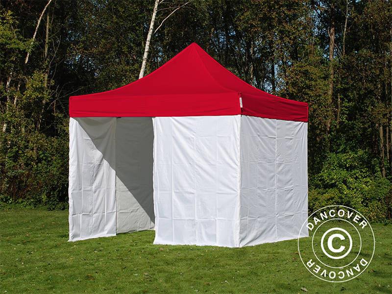 Gazebo pieghevole FleXtents® PRO, Tenda sanitaria e di Primo Soccorso, 3x3m, Rosso/Bianco, incluse 4 pareti laterali