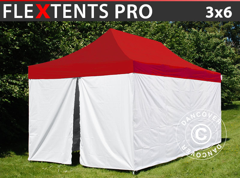Gazebo pieghevole FleXtents® PRO, Tenda sanitaria e di Primo Soccorso, 3x6m, Rosso/Bianco, incluse 6 pareti laterali