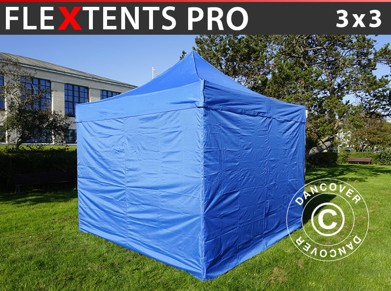 Faltzelt FleXtents PRO 3x3m Blau mit 4 Wänden – Jetzt kaufen