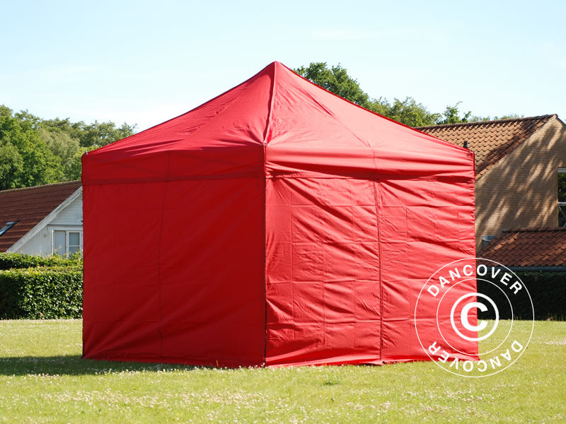 Faltzelt FleXtents Xtreme 50 3x3m Rot, mit 4 Seitenwänden