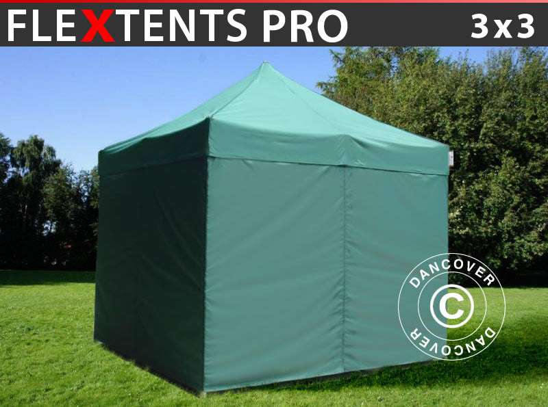 Prekybinė palapinė FleXtents PRO 3x3m Zalia, įsk. 4 šonines sienas