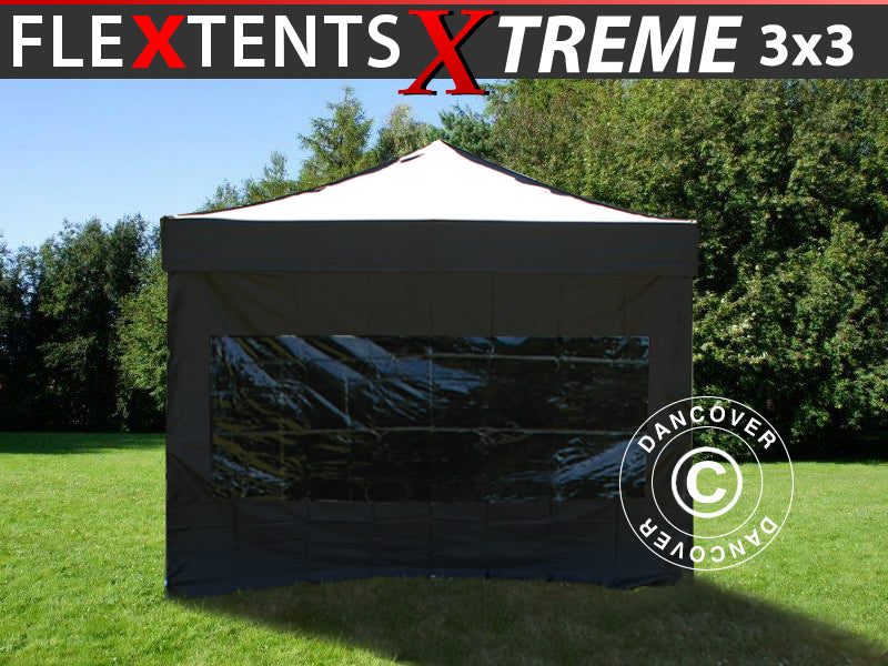 Gazebo pieghevole FleXtents Xtreme 50 3x3m Nero, inclusi 4 fianchi