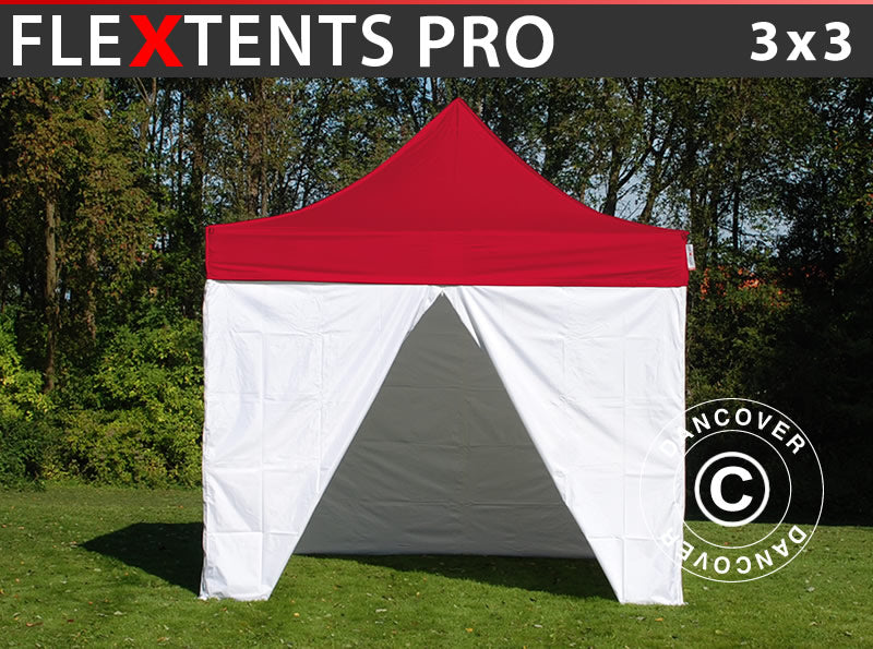 Gazebo pieghevole FleXtents® PRO, Tenda sanitaria e di Primo Soccorso, 3x3m, Rosso/Bianco, incluse 4 pareti laterali