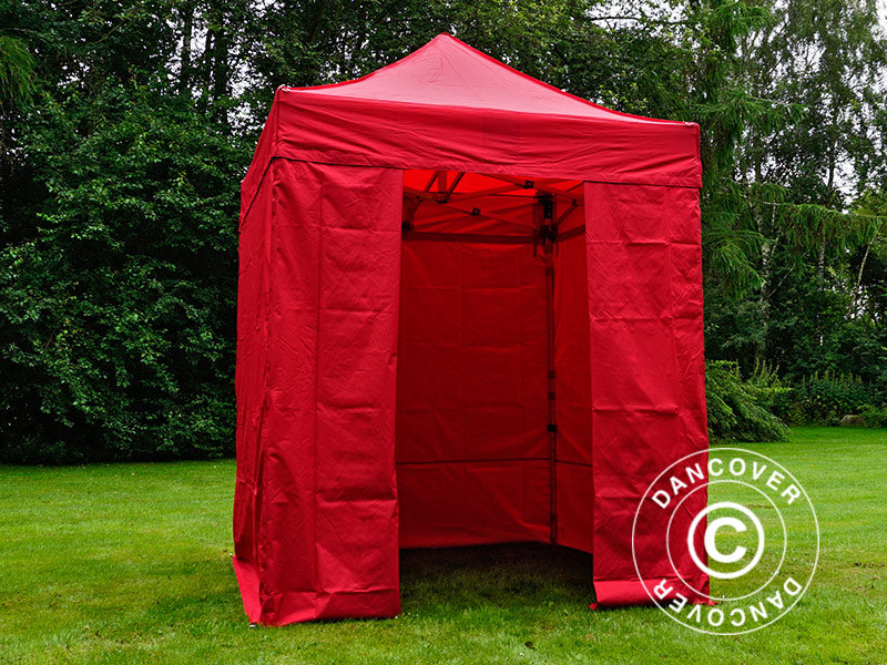 Faltzelt FleXtents PRO 2x2m Rot, mit 4 Seitenwänden