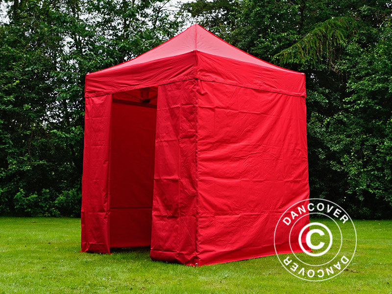Faltzelt FleXtents PRO 2x2m Rot, mit 4 Seitenwänden