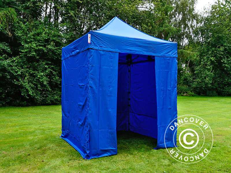 Faltzelt FleXtents PRO 2x2m Blau, mit 4 Seitenwänden