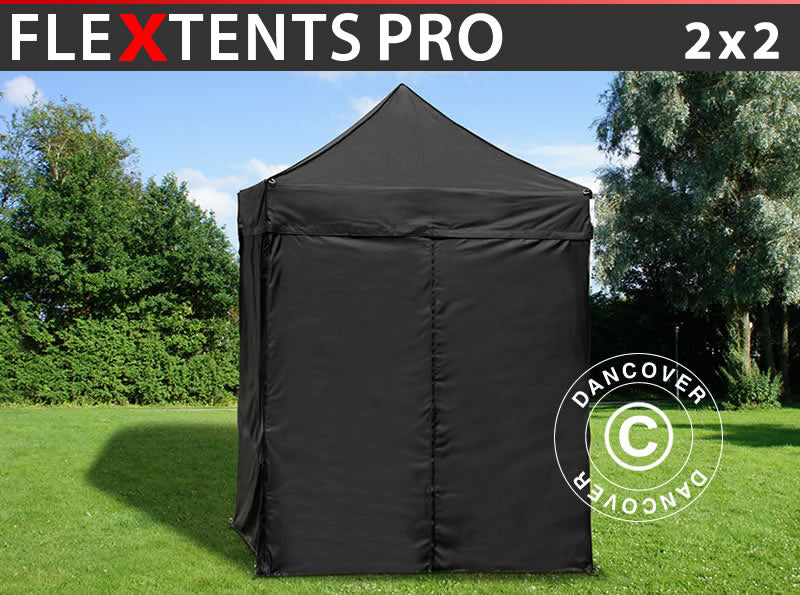 Prekybinė palapinė FleXtents PRO 2x2m Juoda, įsk. 4 šonines sienas