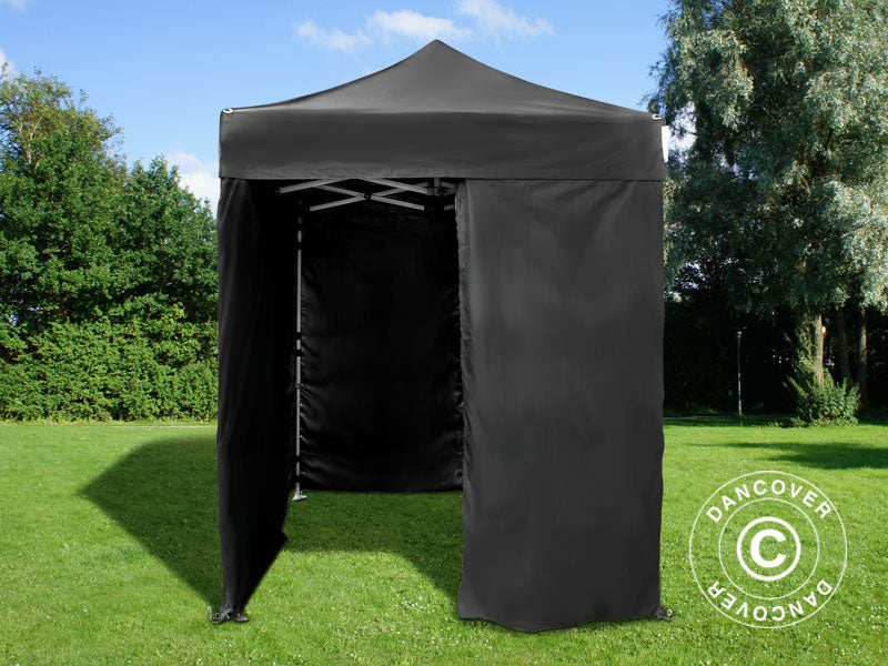 Faltzelt FleXtents PRO 2x2m Schwarz, mit 4 Seitenwänden