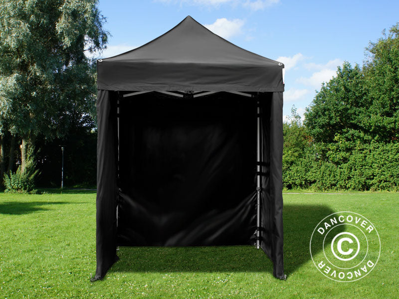 Faltzelt FleXtents PRO 2x2m Schwarz, mit 4 Seitenwänden