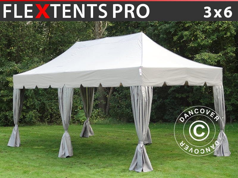 Tenda Dobrável FleXtents PRO "Peaked" 3x6m Latte, incl. 6 cortinas decorativas
