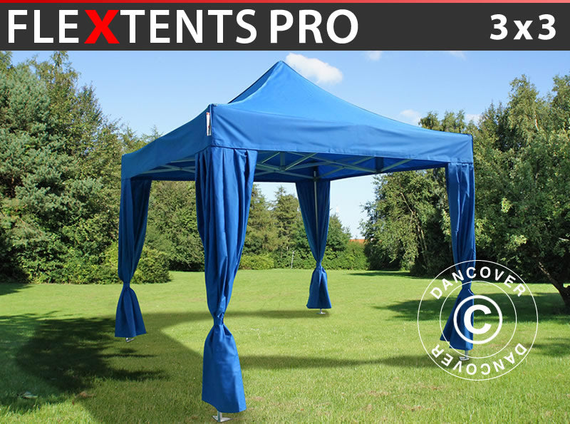 Faltzelt FleXtents PRO 3x3m Blau mit Gardinen – Jetzt kaufen