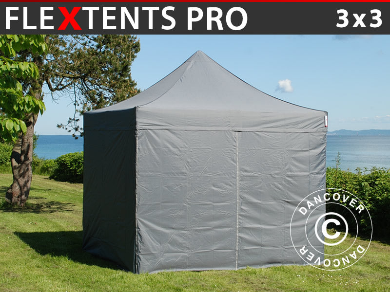 Prekybinė palapinė FleXtents PRO 3x3m Pilka, įsk. 4 šonines sienas