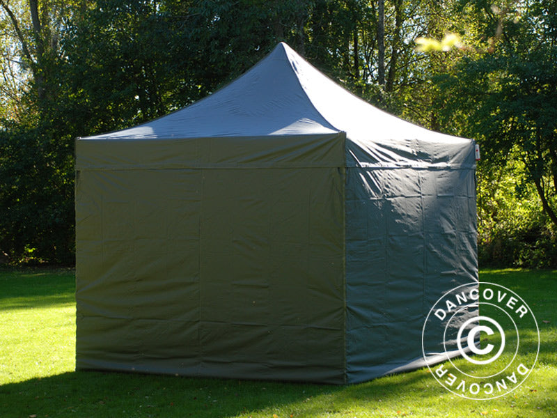 Gazebo pieghevole FleXtents PRO 3x3m Grigio, inclusi 4 fianchi