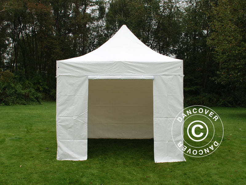 Faltzelt FleXtents Xtreme 50 Heavy Duty 3x3 m, Weiß mit 4 Seitenwänden, Flammenhemmend