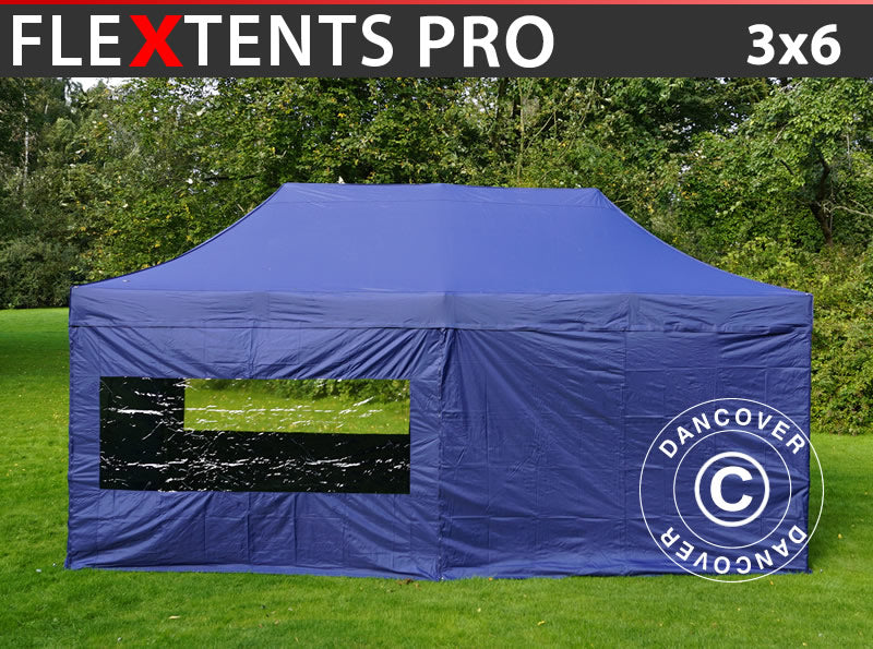 Brzo sklopivi paviljon FleXtents Pro 3x6m Tamno Plava, uključ. 6 bočne stranice