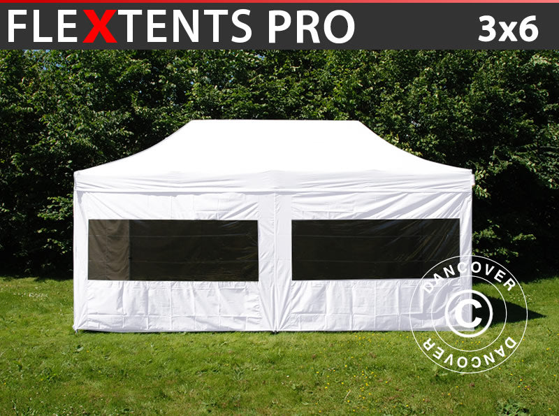 Prekybinė palapinė FleXtents PRO 3x6m Balta, įsk. 6 šonines sienas