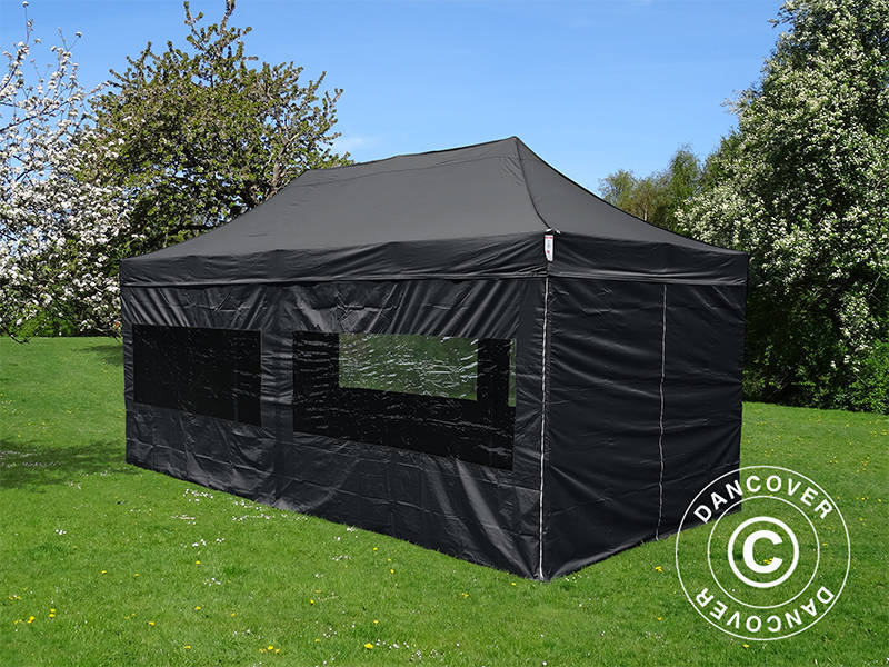 Prekybinė palapinė FleXtents PRO 3x6m Juoda, įsk. 6 šonines sienas