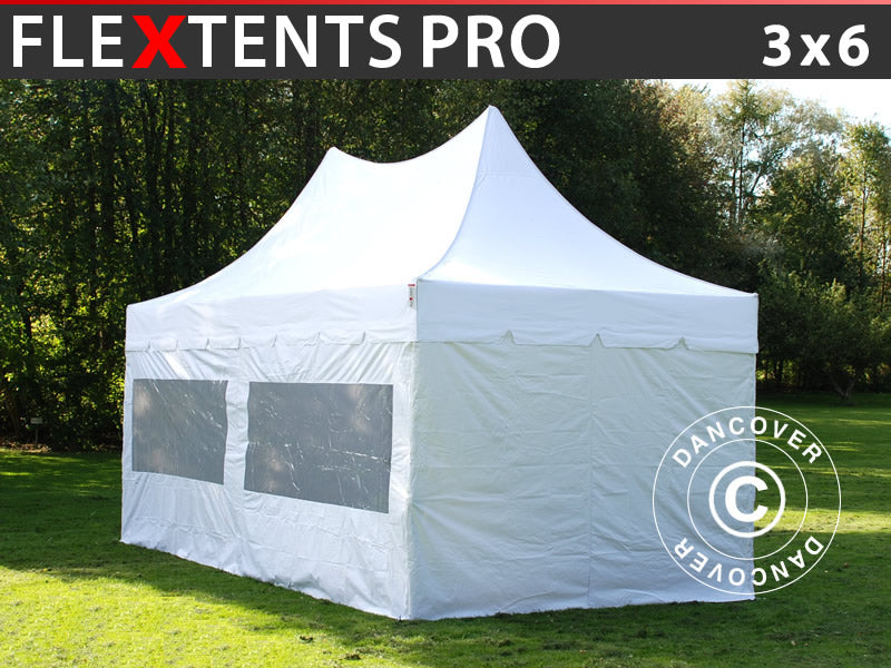Tente pliable FleXtents PRO Peak Pagoda 3x6m Blanc, Incl. 6 parois latérales