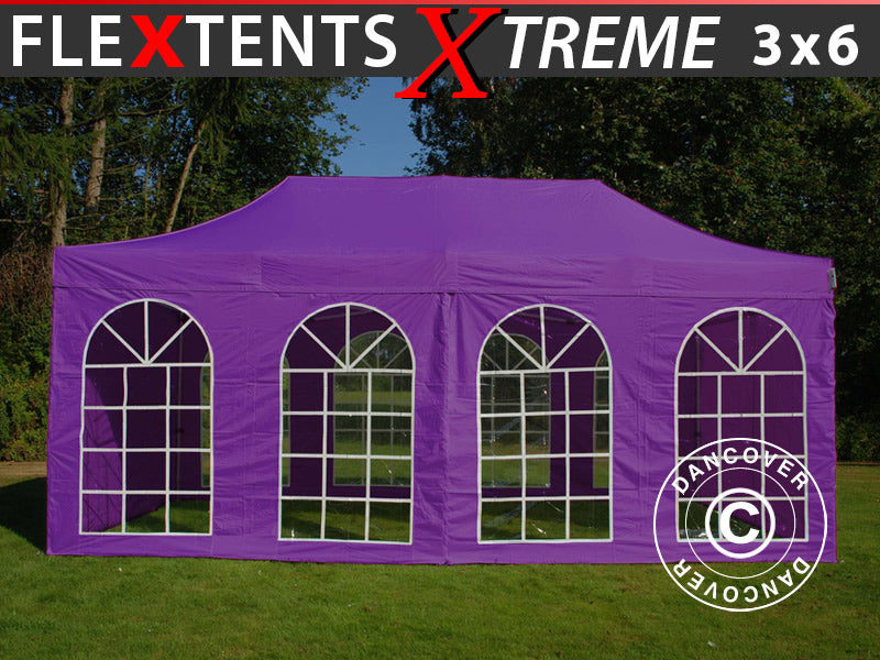 Faltzelt FleXtents Xtreme 50 Vintage Style 3x6m Lila, mit 6 Seitenwänden