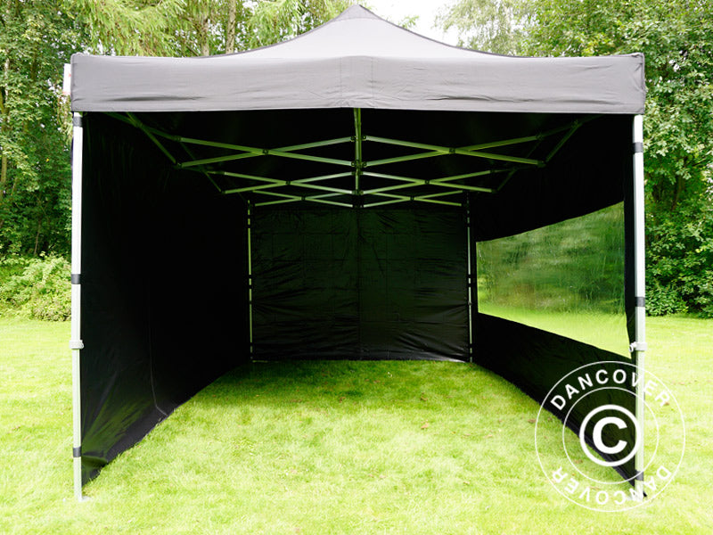 Faltzelt FleXtents PRO 3x4,5m Schwarz, mit 4 Seitenwänden