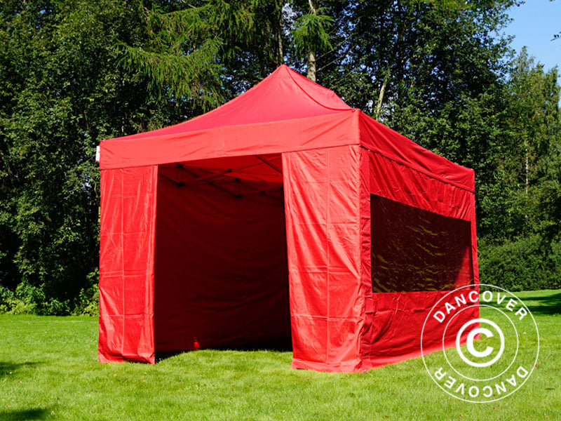 Saliekamā nojume FleXtents PRO 3x4,5m Sarkans, ar 4 sānu sienām
