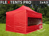 Faltzelt FleXtents PRO 3x4,5m Rot, mit 4 Seitenwänden