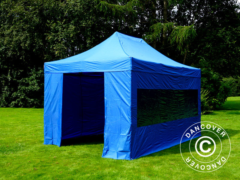 Faltzelt FleXtents PRO 3x4,5m Blau, mit 4 Seitenwänden