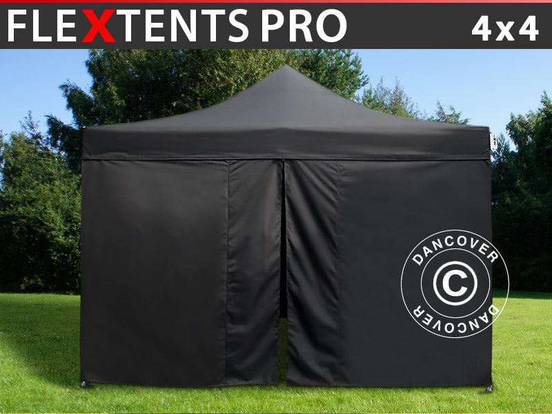 Vouwtent FleXtents PRO 4x4m Zwart, inkl. 4 zijwanden